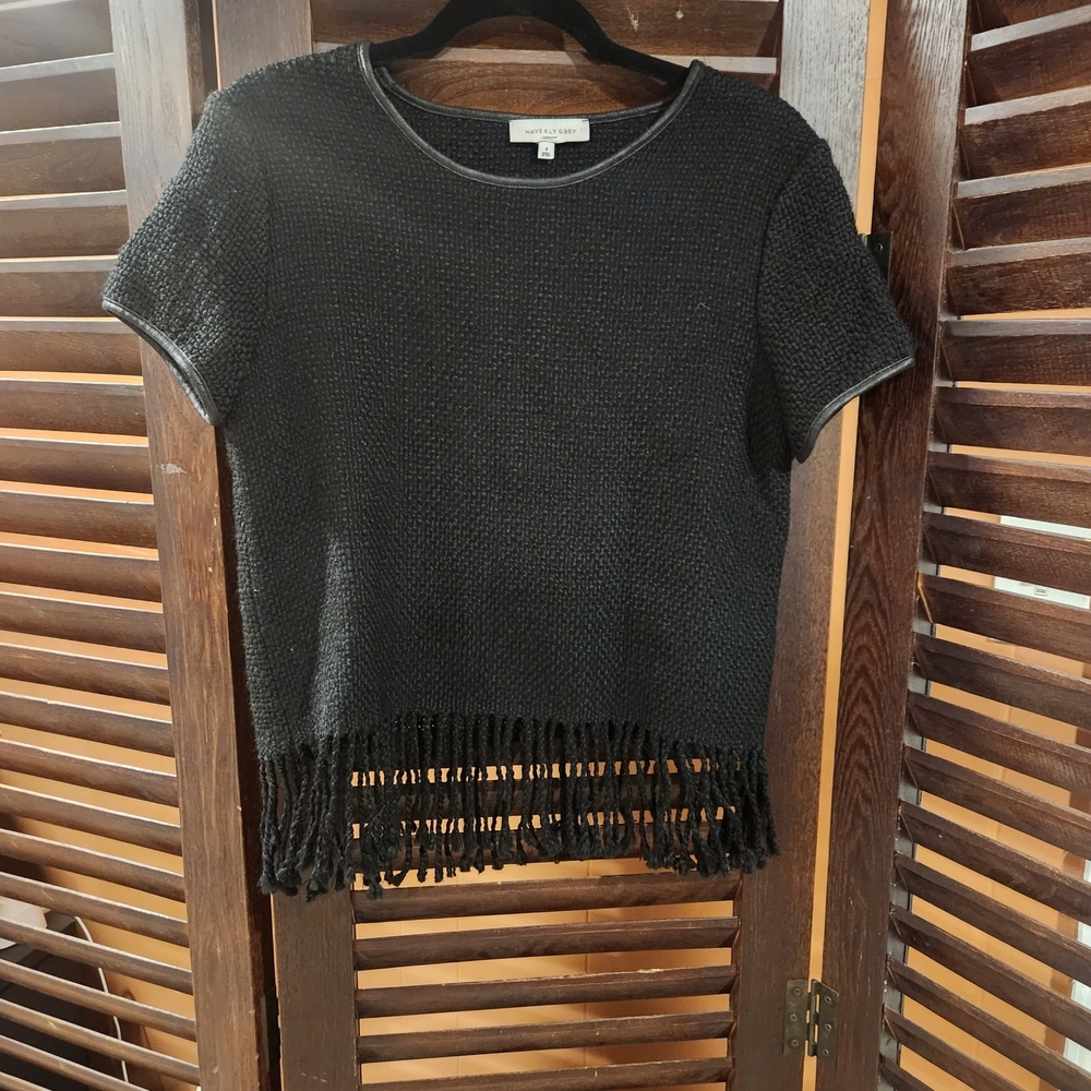 Waverly Grey Textured Black Fringe Top